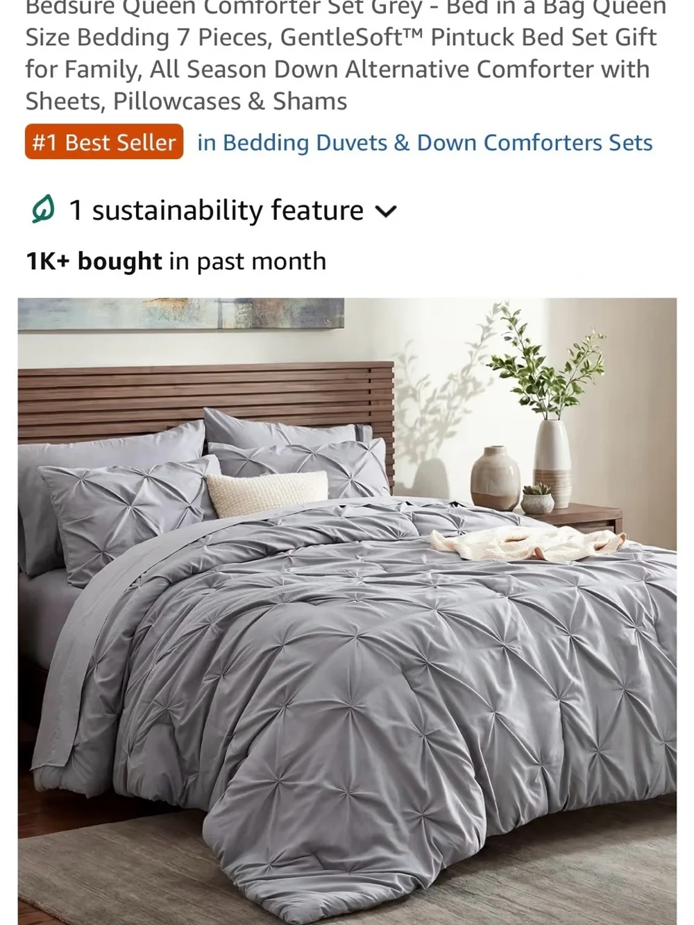 Plush Comforter Set in Grey Complete Bedding Ensemble. New